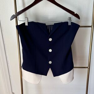 Strapless Navy and White Peplum Blouse